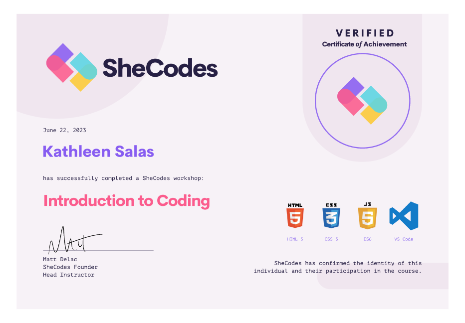 SheCodes cert 1