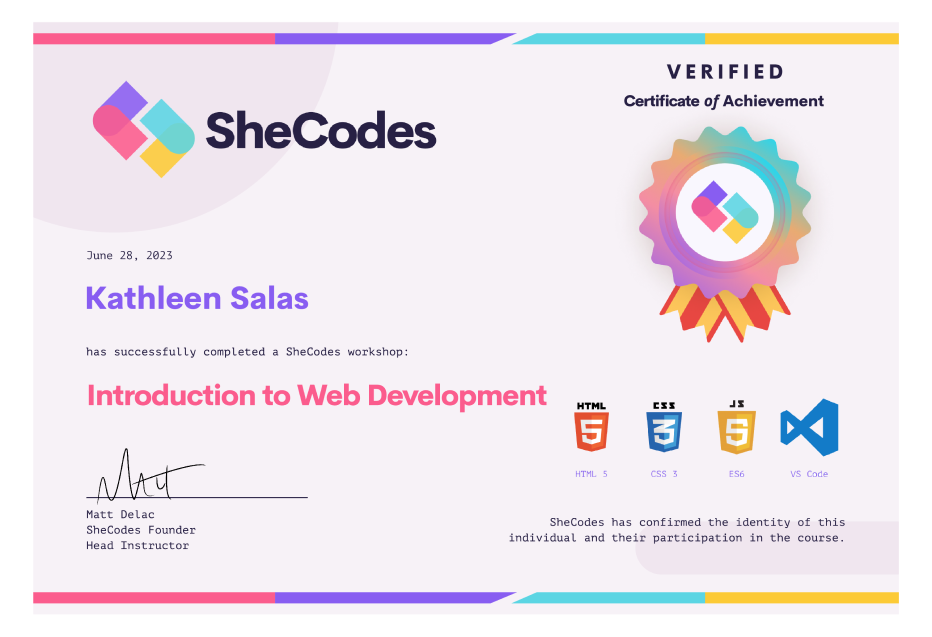 SheCodes cert 1