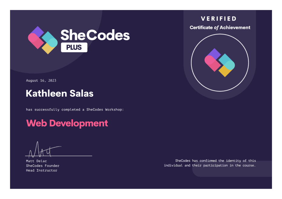 SheCodes cert 1